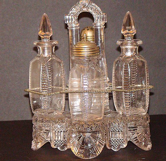 EAPG Early American Pattern Glass 5 PC All Glass Caster & Cruet Set EAPG Early American Pattern Glass 5 PC All Glass Caster & Cruet Set