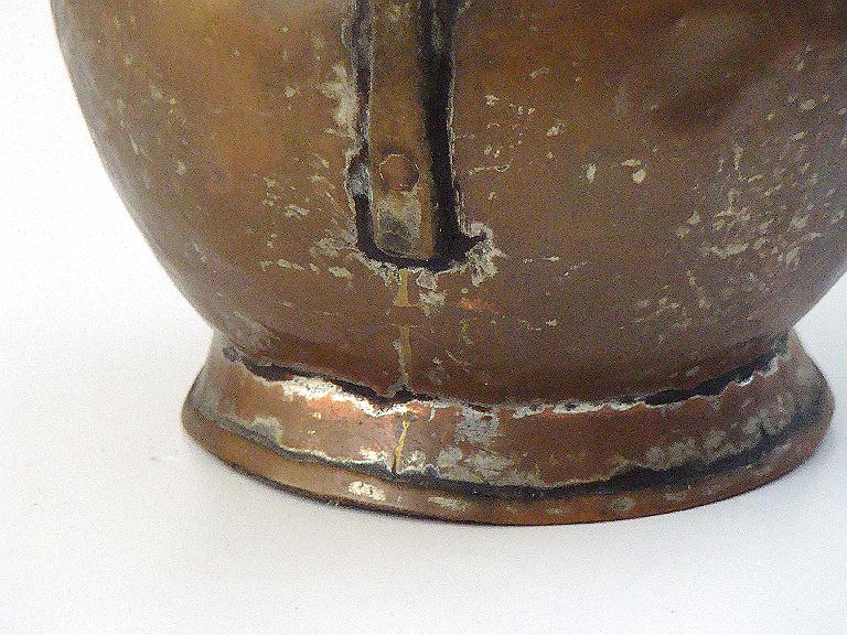 Early Primitive Hand Hammered Handled Copper Water Jug vessel Early Primitive Hand Hammered Handled Copper Water Jug vessel