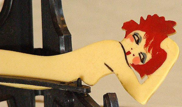 Hand Painted Unique 1930's Celluloid Art Nouveau Nude Red Haired Woman Bookmark Letter Opener Hand Painted Unique 1930's Celluloid Art Nouveau Nude Red Haired Woman Bookmark Letter Opener
