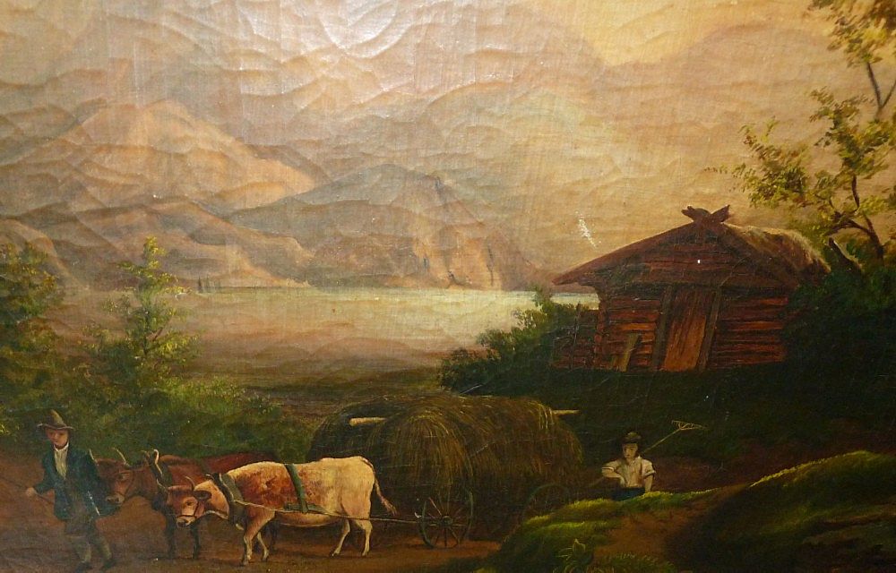 19th Century English School Oil On Canvas Painting - Rural Scene With Cows 19th Century English School Oil On Canvas Painting - Rural Scene With Cows