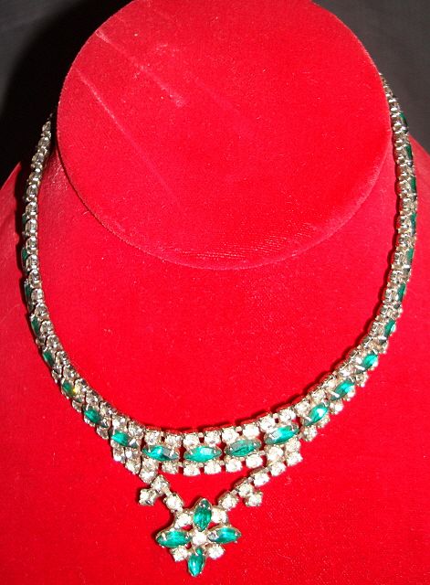 Vintage Clear & Emerald Rhinestone Necklace Vintage Clear & Emerald Rhinestone Necklace