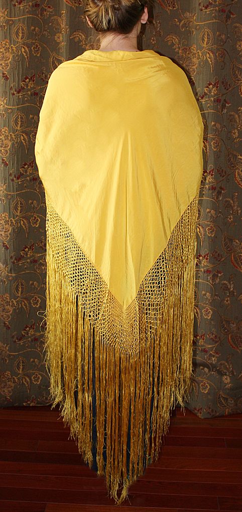 Bright Yellow Vintage Shawl With Long Hand Tied Fringe Bright Yellow Vintage Shawl With Long Hand Tied Fringe