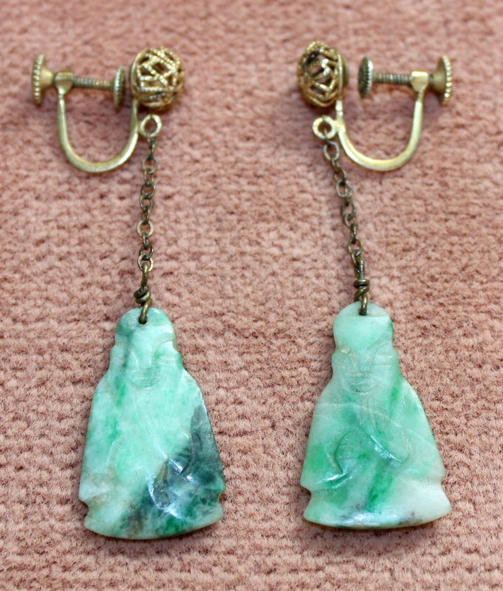 c.1920's Chinese Jade Figural Earrings c.1920's Chinese Jade Figural Earrings