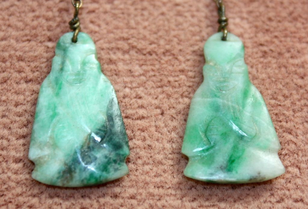 c.1920's Chinese Jade Figural Earrings c.1920's Chinese Jade Figural Earrings