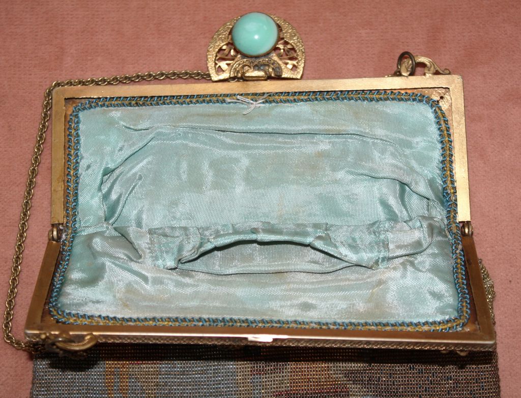 1920's French Purse with Asian Scenic Cut Steel Design and Jeweled Frame - In Need of TLC 1920's French Purse with Asian Scenic Cut Steel Design and Jeweled Frame - In Need of TLC