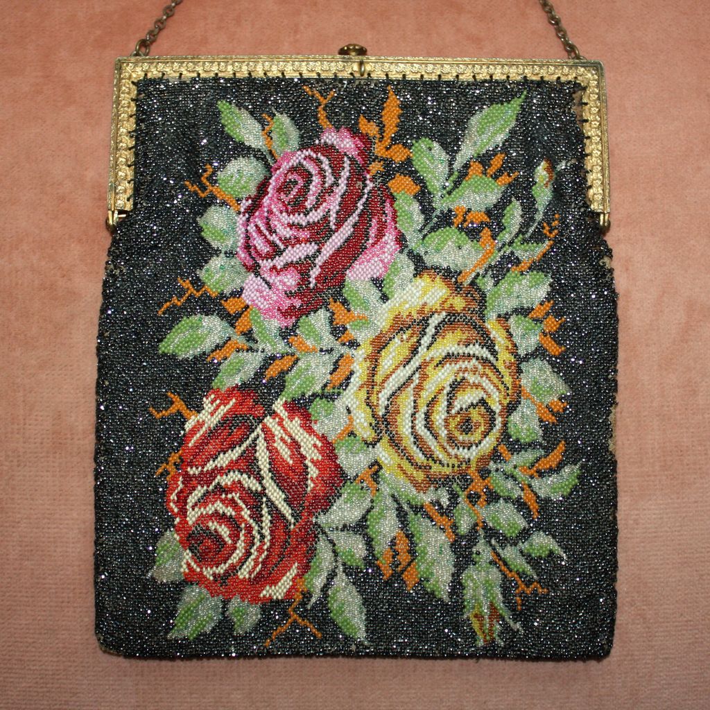 Gorgeous 1920's Floral Glass Beaded Purse Gorgeous 1920's Floral Glass Beaded Purse