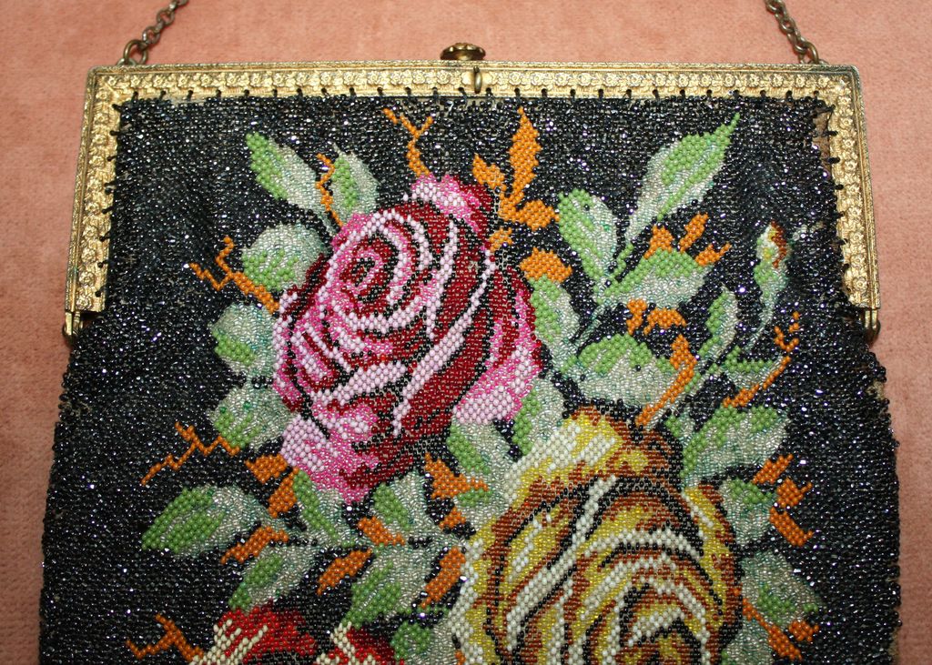 Gorgeous 1920's Floral Glass Beaded Purse Gorgeous 1920's Floral Glass Beaded Purse