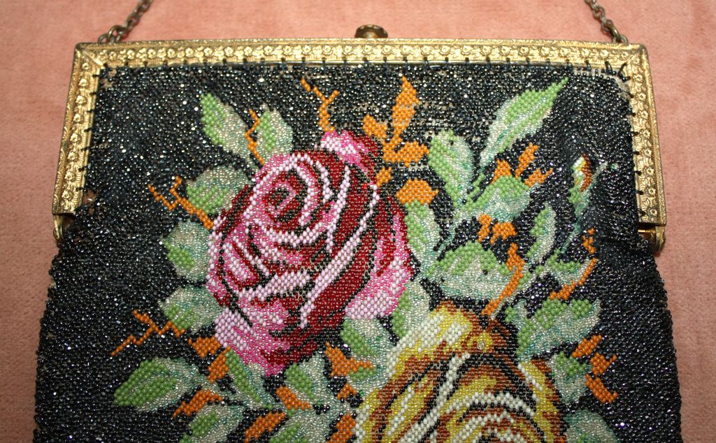 Gorgeous 1920's Floral Glass Beaded Purse Gorgeous 1920's Floral Glass Beaded Purse