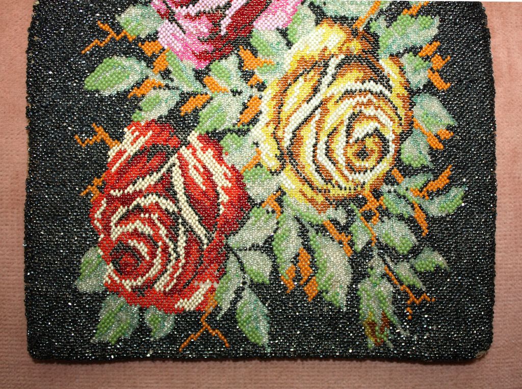 Gorgeous 1920's Floral Glass Beaded Purse Gorgeous 1920's Floral Glass Beaded Purse