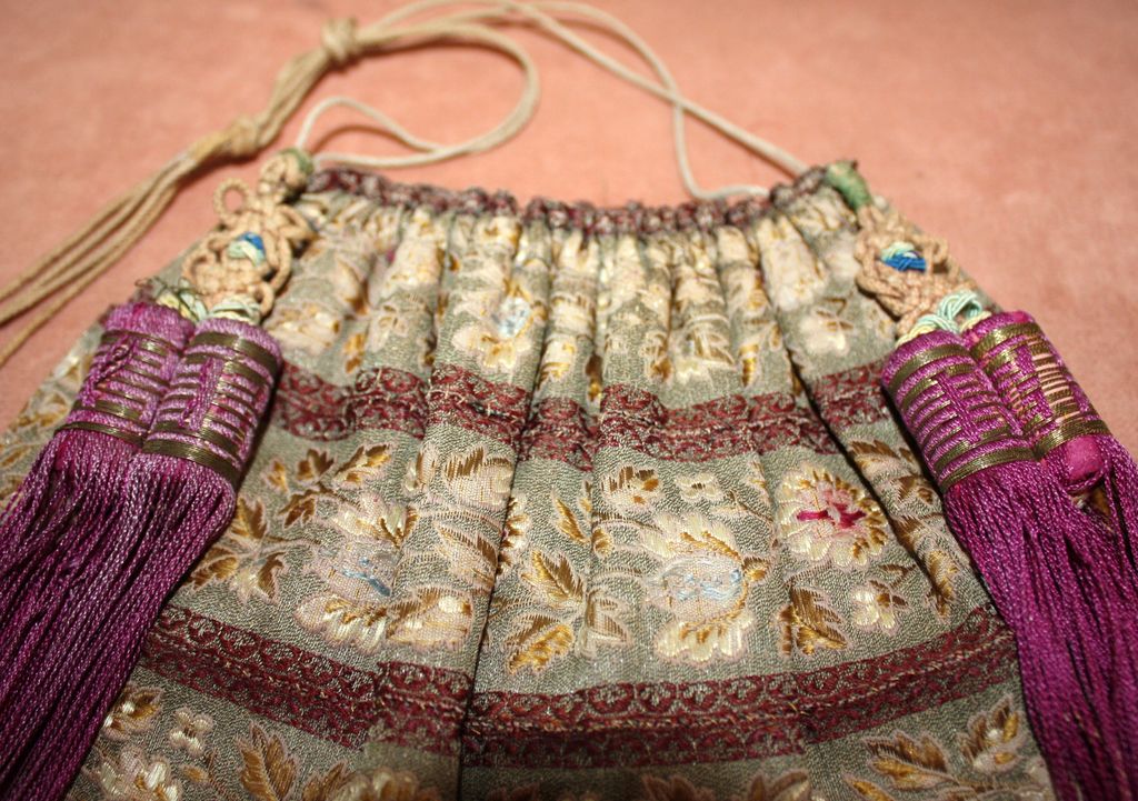 Early 1900 Asian Brocade Purse with Purple Tassels Early 1900 Asian Brocade Purse with Purple Tassels
