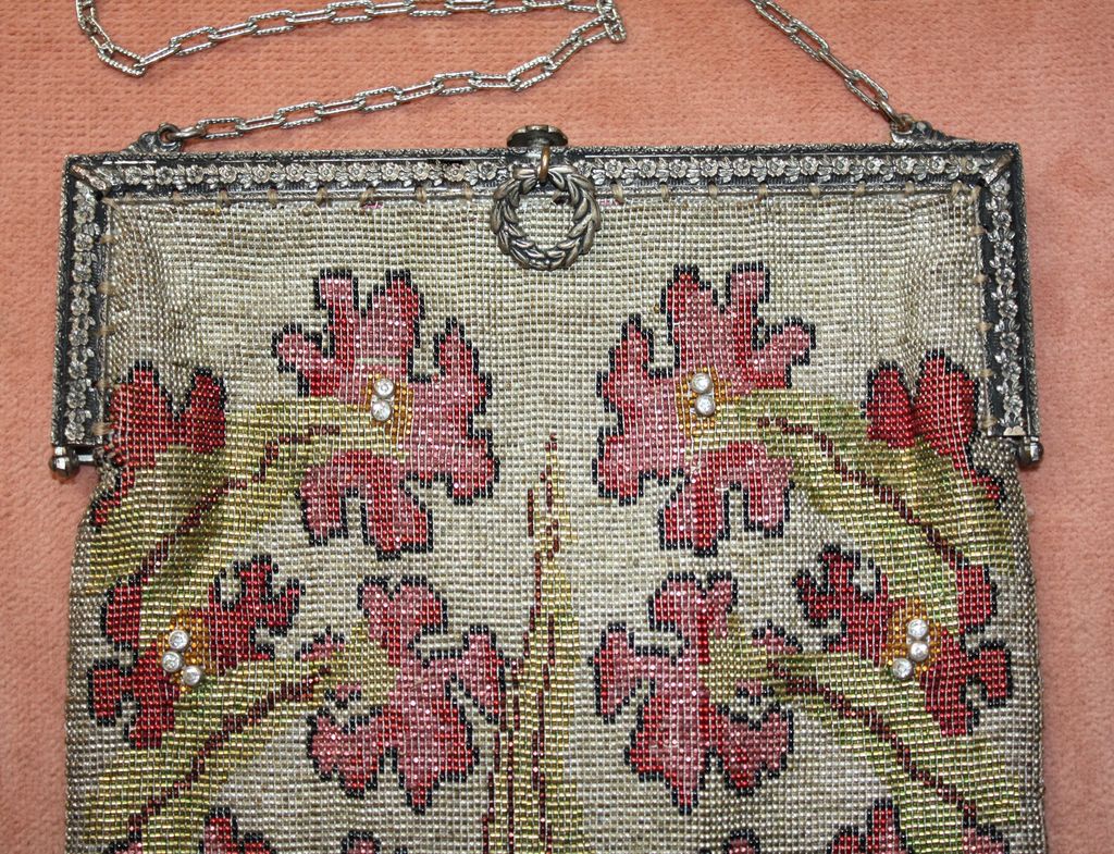 c.1920's Gorgeous French Cut Steel Floral Purse with Bezel Set Rhinestones c.1920's Gorgeous French Cut Steel Floral Purse with Bezel Set Rhinestones