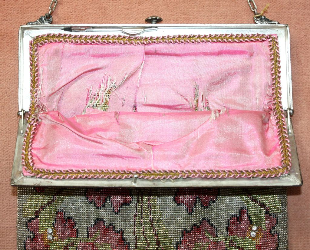 c.1920's Gorgeous French Cut Steel Floral Purse with Bezel Set Rhinestones c.1920's Gorgeous French Cut Steel Floral Purse with Bezel Set Rhinestones