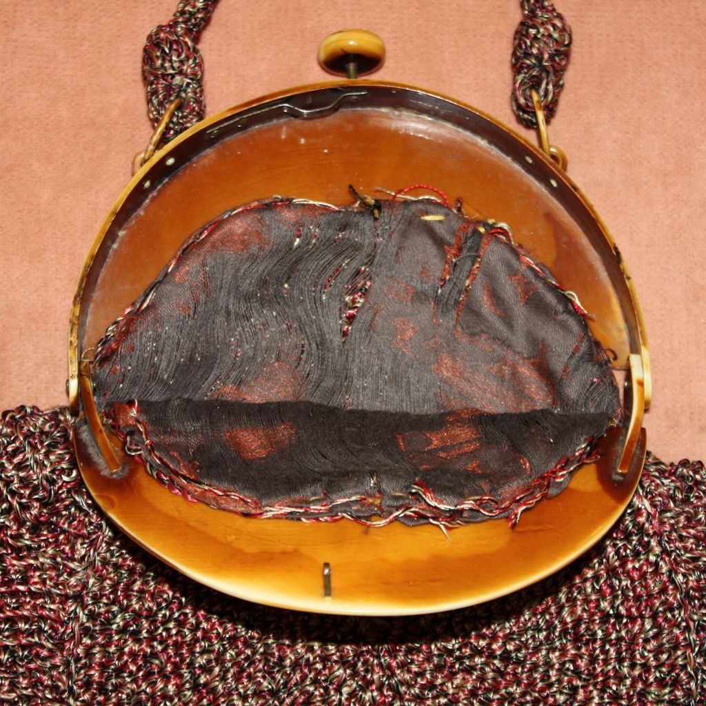 c.1920's Celluloid and Crochet Purse with Daises c.1920's Celluloid and Crochet Purse with Daises
