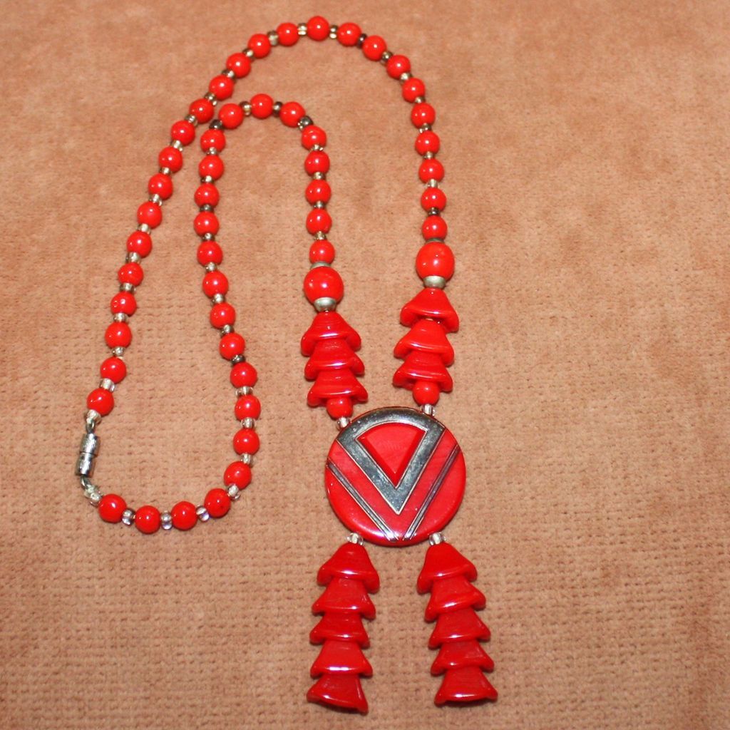c.1920's French Art Deco Red Glass Necklace c.1920's French Art Deco Red Glass Necklace