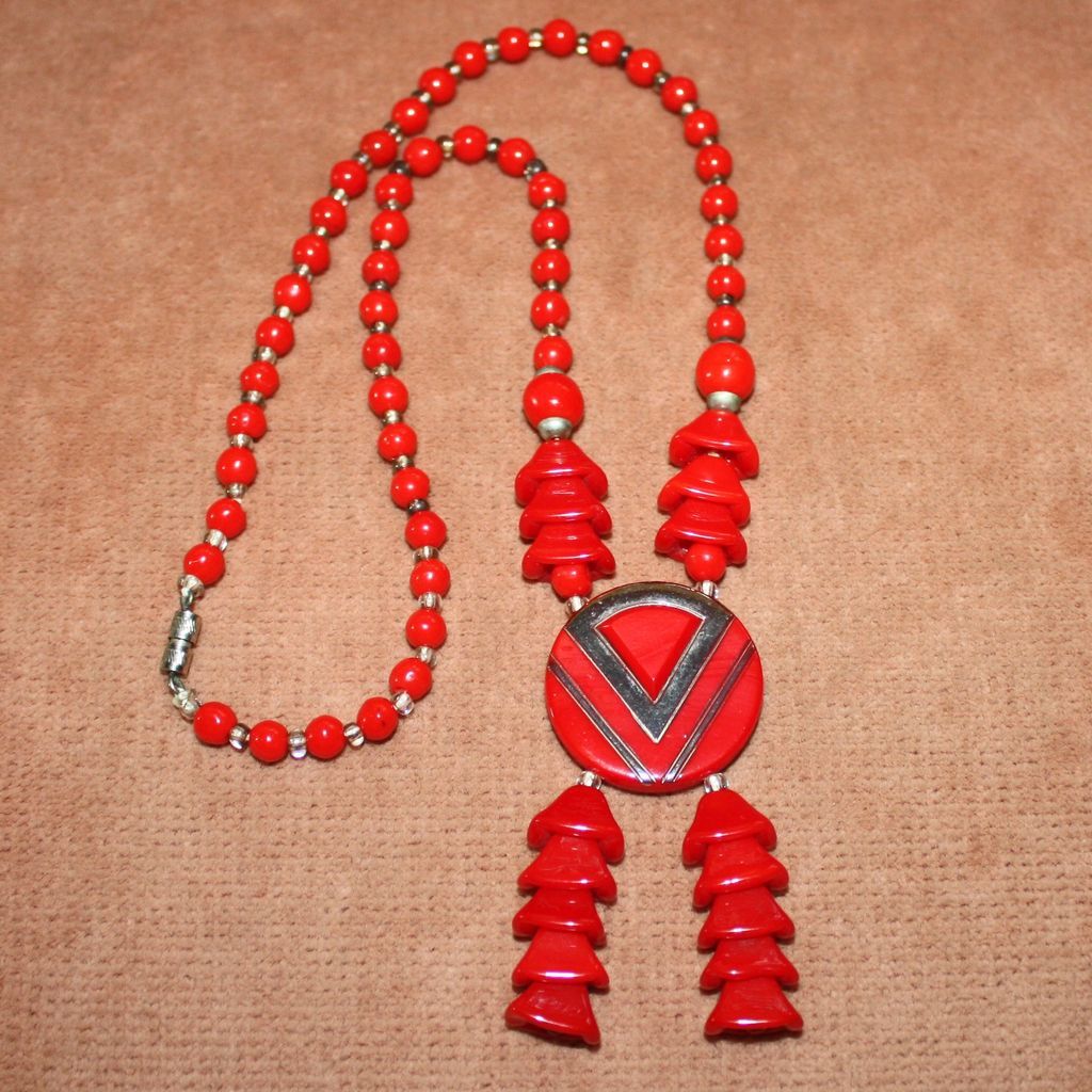 c.1920's French Art Deco Red Glass Necklace c.1920's French Art Deco Red Glass Necklace