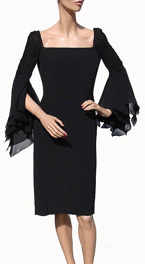 Paco Rabanne Black Silk Dress Romantic Chiffon Sleeve Paco Rabanne Black Silk Dress Romantic Chiffon Sleeve