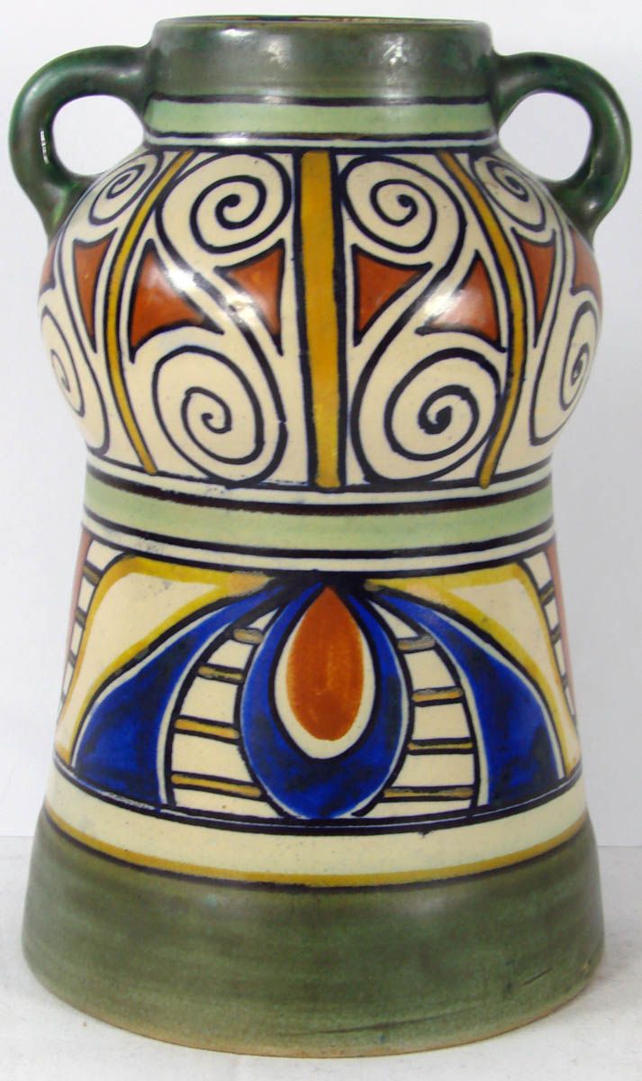 Vintage PZH Gouda Art Pottery Vase Damascus Pattern Unique Design Vintage PZH Gouda Art Pottery Vase Damascus Pattern Unique Design