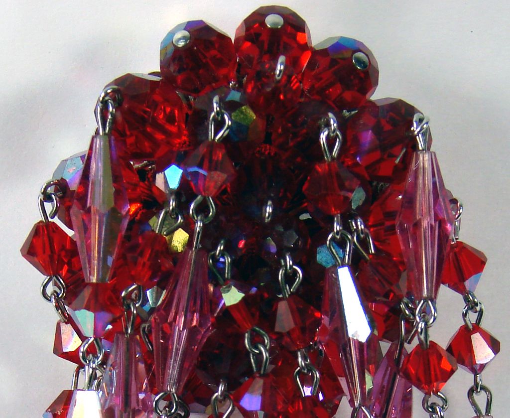 Vintage Sherman Waterfall Brooch // Red & Pink Crystal Glass Beads Signed 1960s Vintage Sherman Waterfall Brooch // Red & Pink Crystal Glass Beads Signed 1960s