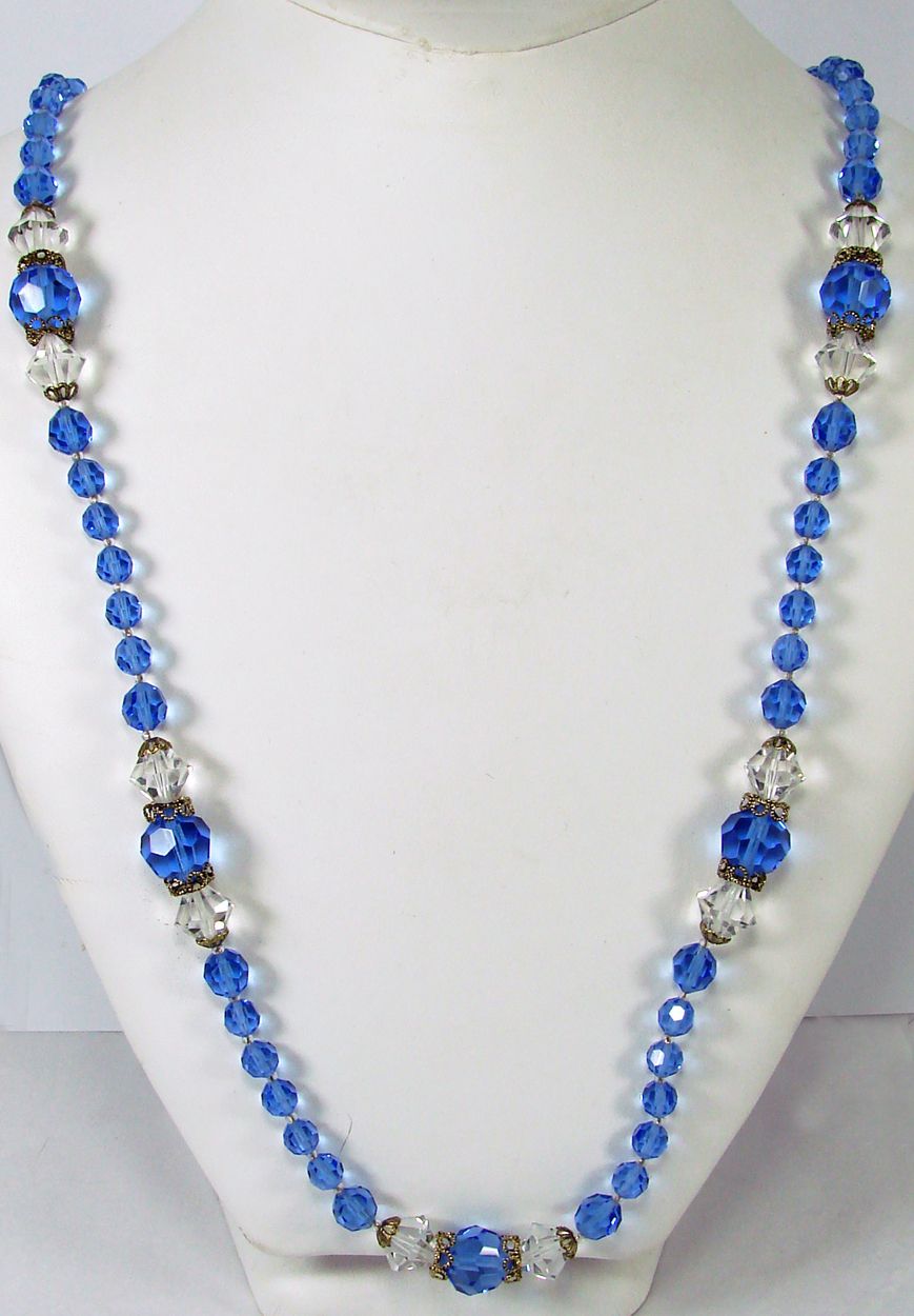 Vintage 1950s Crystal Bead Necklace // Blue and Clear Faceted Glass Vintage 1950s Crystal Bead Necklace // Blue and Clear Faceted Glass