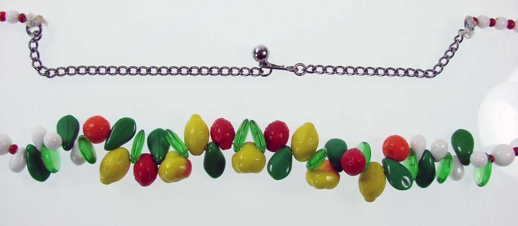 Vintage Glass Fruit Necklace // White Red Beads 22" Vintage Glass Fruit Necklace // White Red Beads 22"