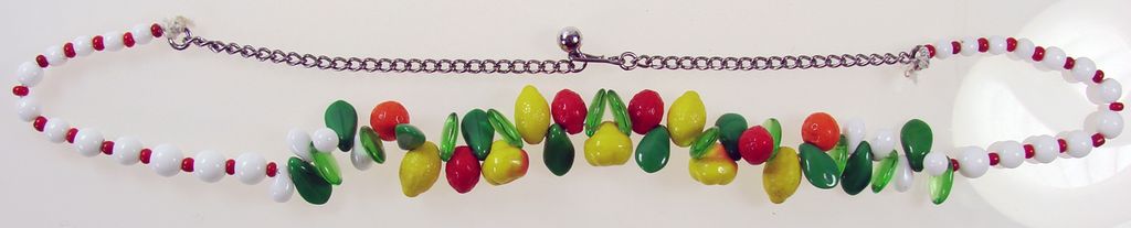 Vintage Glass Fruit Necklace // White Red Beads 22" Vintage Glass Fruit Necklace // White Red Beads 22"