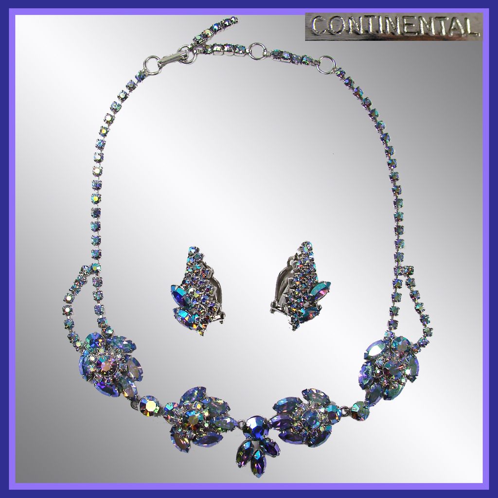 Vintage Continental Rhinestone Necklace & Earrings // 1950s Demi Parure Vintage Continental Rhinestone Necklace & Earrings // 1950s Demi Parure