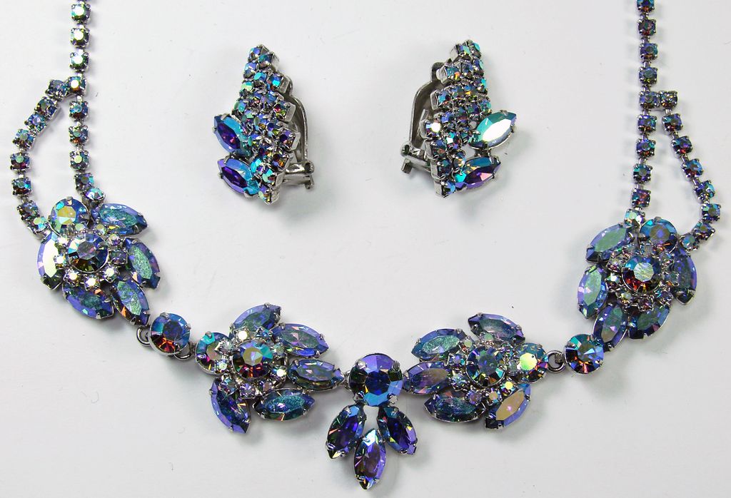Vintage Continental Rhinestone Necklace & Earrings // 1950s Demi Parure Vintage Continental Rhinestone Necklace & Earrings // 1950s Demi Parure