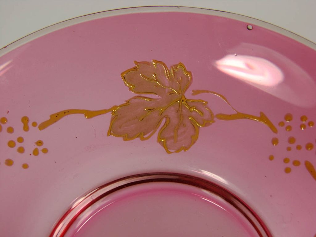 Vintage Moser Bohemian Cranberry Glass Cup & Saucer // Enamel Leaves Vintage Moser Bohemian Cranberry Glass Cup & Saucer // Enamel Leaves