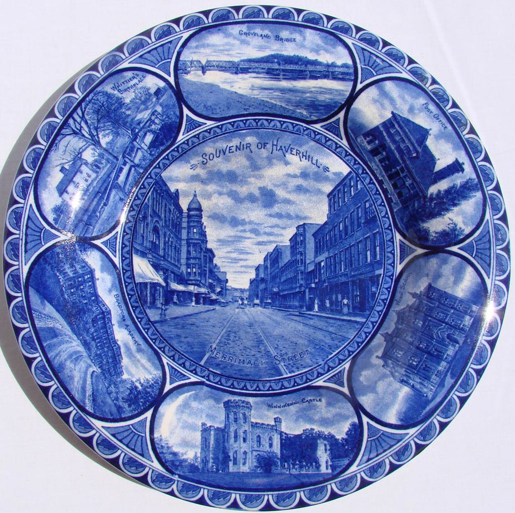 Antique Rowland & Marsellus Haverhill Mass Souvenir Plate Blue & White Antique Rowland & Marsellus Haverhill Mass Souvenir Plate Blue & White