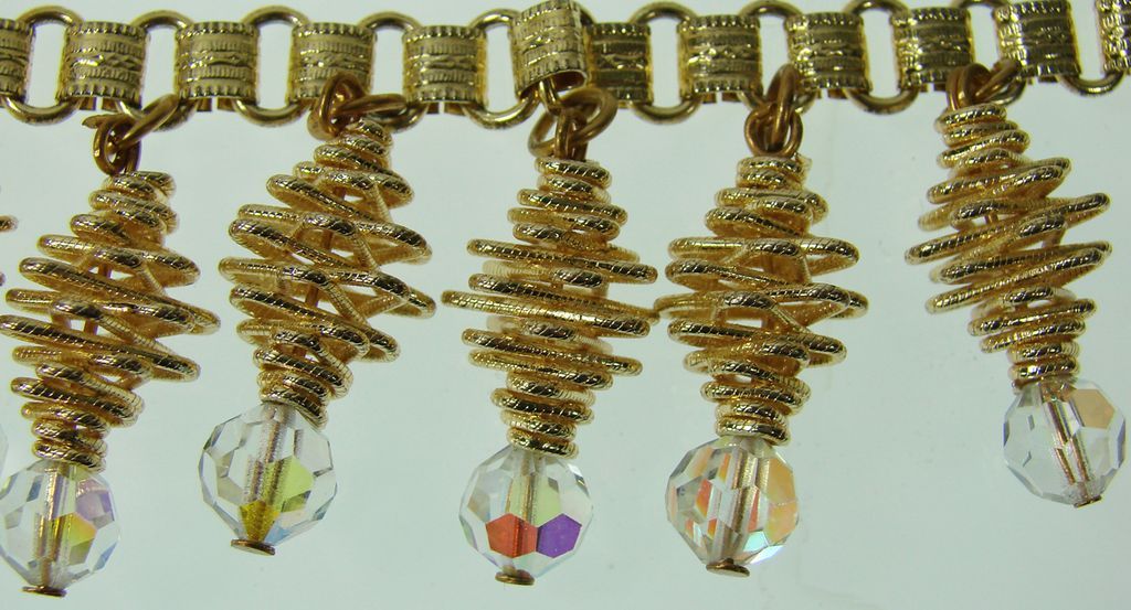 Vintage 1960s Double Strand Necklace // Spiral Pieces with Faceted Glass Crystal Vintage 1960s Double Strand Necklace // Spiral Pieces with Faceted Glass Crystal