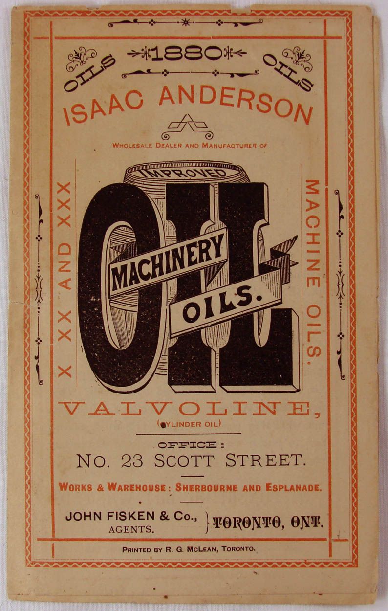 Antique 1880 Valvoline Cylinder Oil Advertising Pamphlet // Isaac Anderson Toronto Antique 1880 Valvoline Cylinder Oil Advertising Pamphlet // Isaac Anderson Toronto