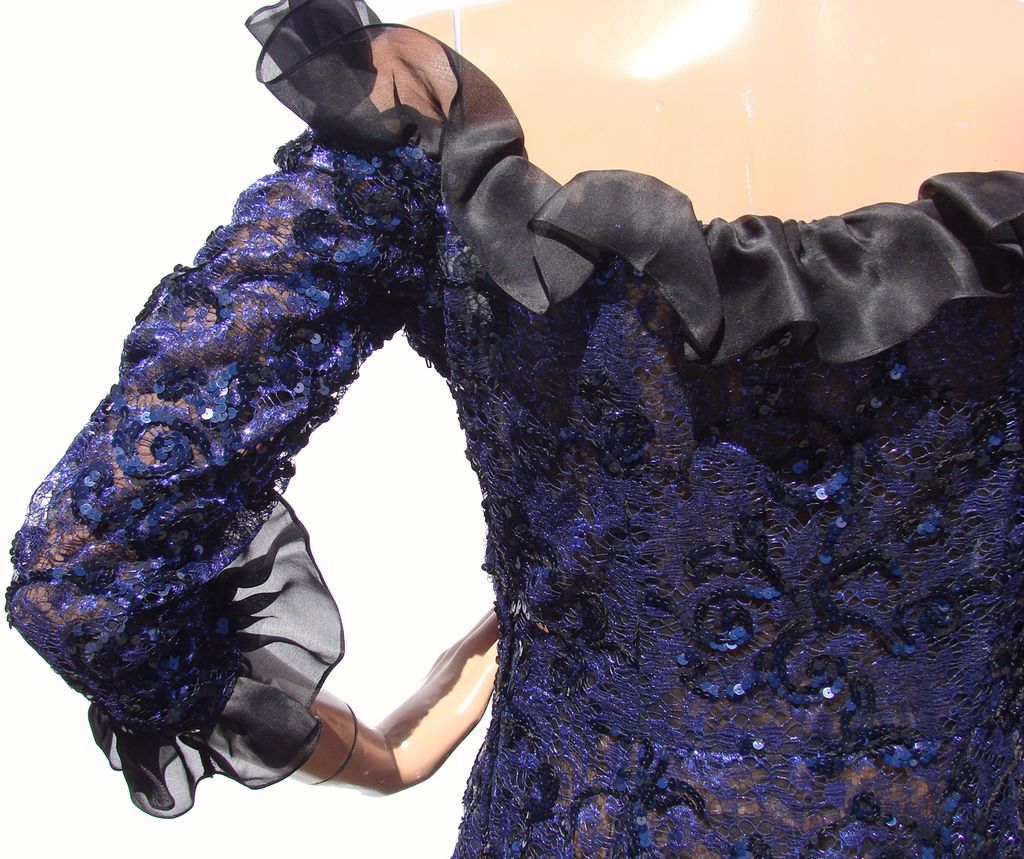 Vintage 80s Yves Saint Laurent Dress // St Laurent Rive Gauche Paris Blue Sequin Lace Ladies Size M Vintage 80s Yves Saint Laurent Dress // St Laurent Rive Gauche Paris Blue Sequin Lace Ladies Size M