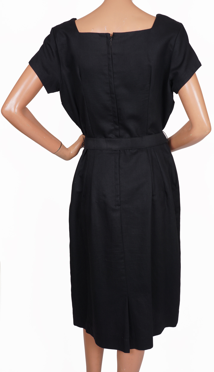 Vintage 50s Black Cotton Pique Dress // 1950s Marcella Weave w Large Buttons Ladies Size M / L Vintage 50s Black Cotton Pique Dress // 1950s Marcella Weave w Large Buttons Ladies Size M / L