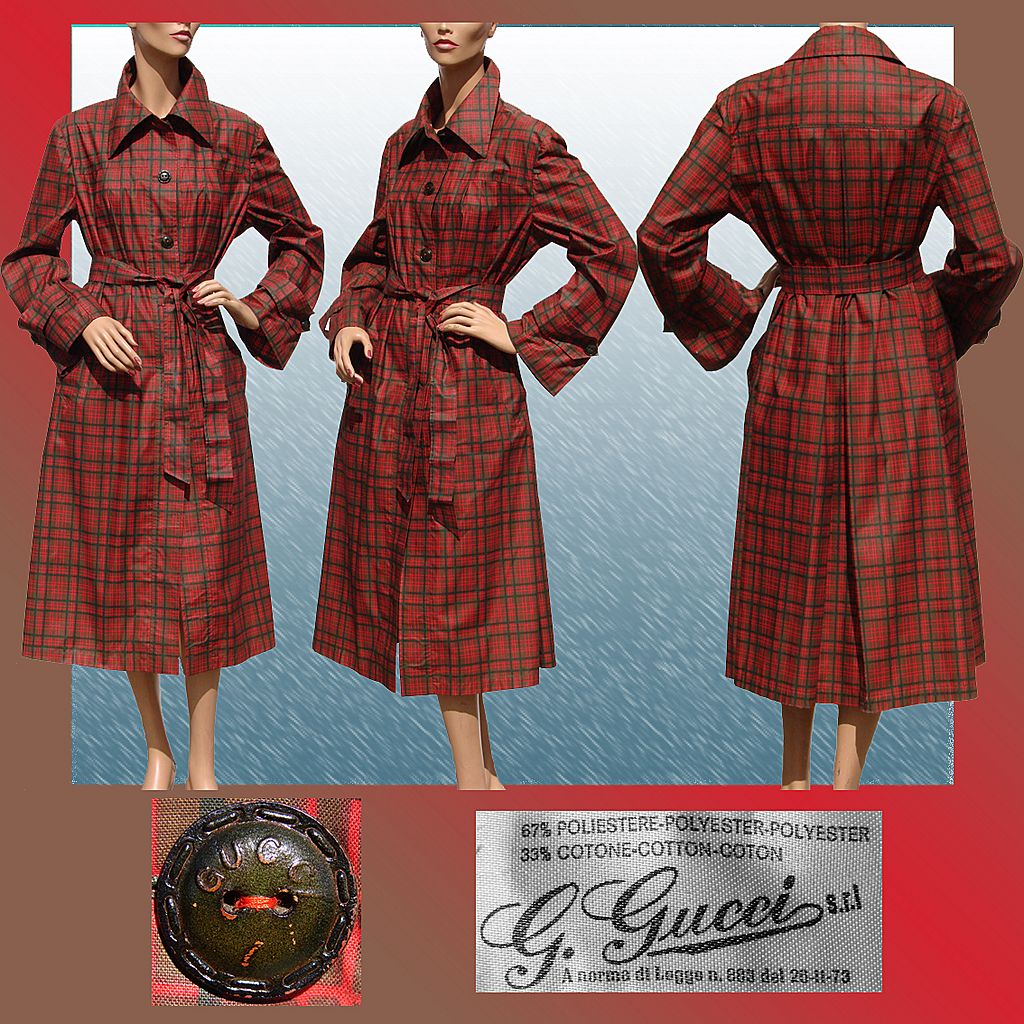 Vintage 1970s Gucci Plaid Raincoat // with Leather Buttons Size 14 Vintage 1970s Gucci Plaid Raincoat // with Leather Buttons Size 14