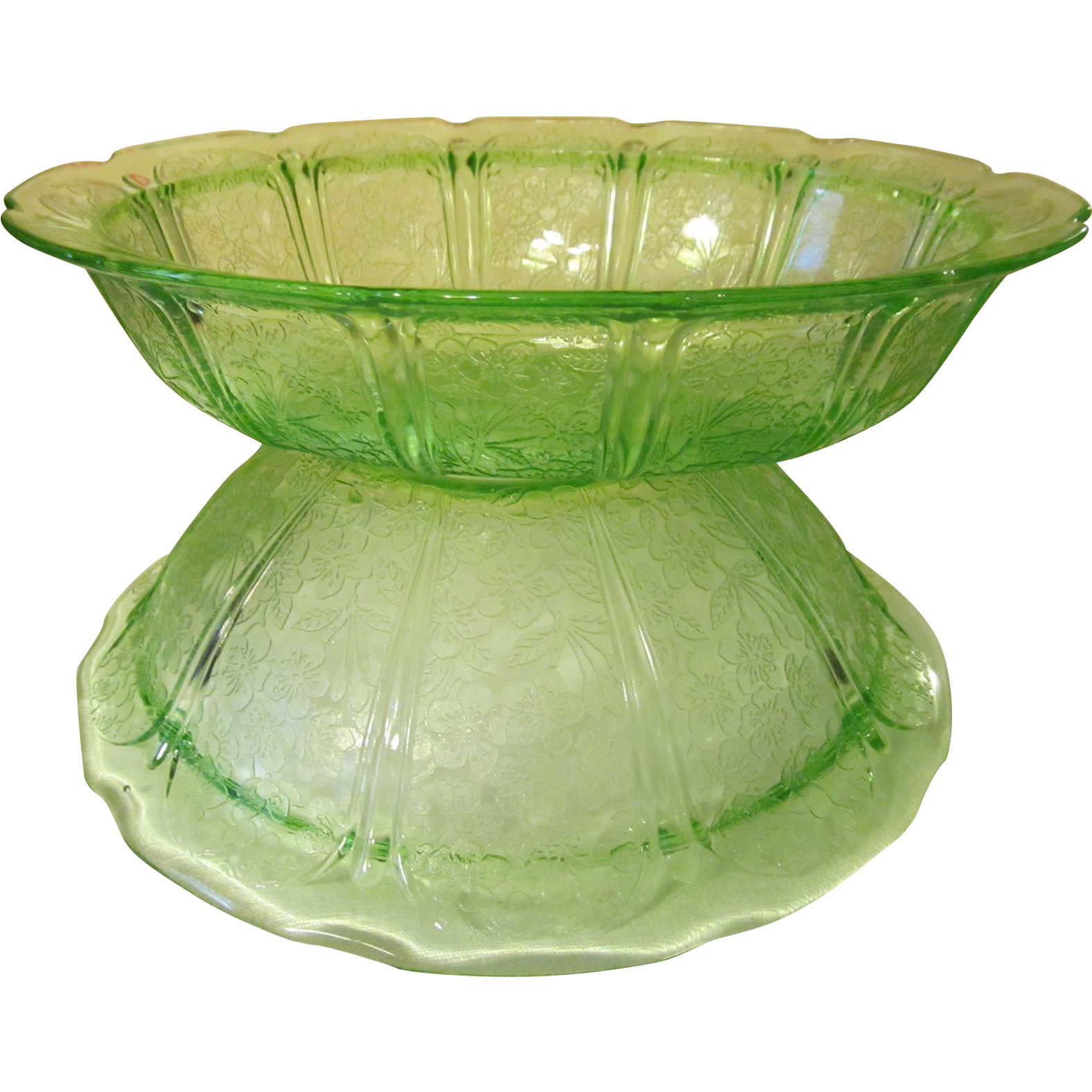 Cherry Blossom Green Depression Vegetable & Berry Bowl, from