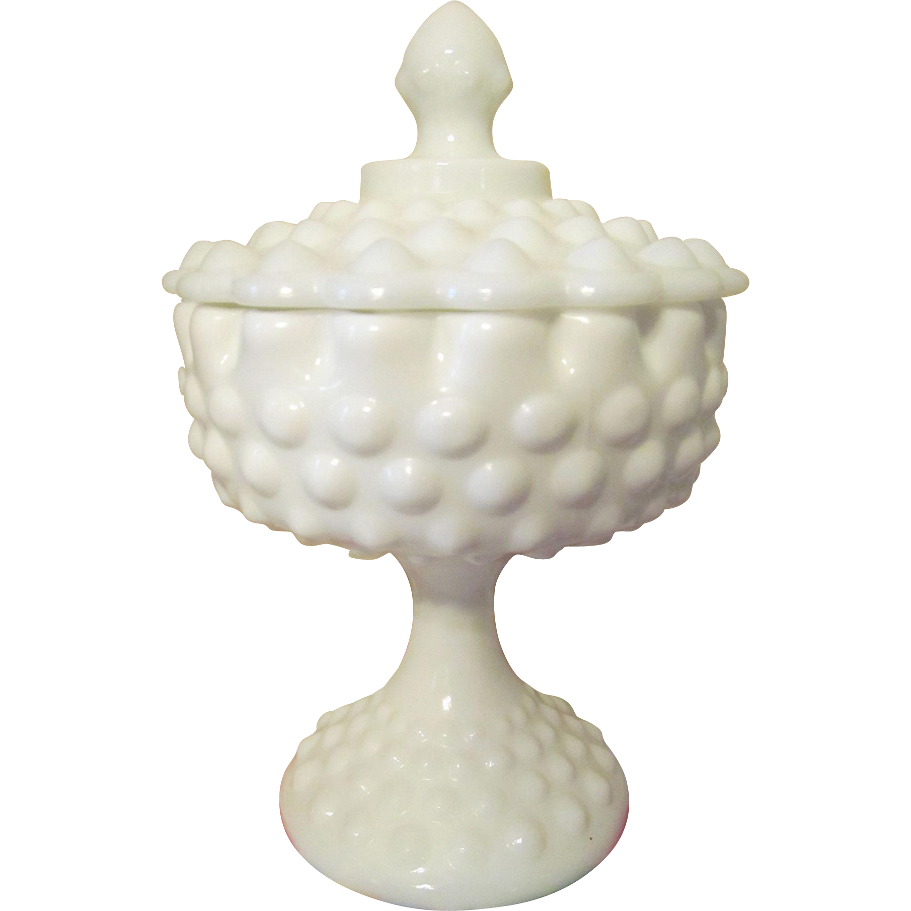 Fenton Hobnail Milk Glass Covered Candy Jar Dish 3885 from prairieland