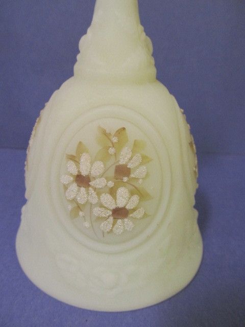 Fenton Custard Satin Cameo Medallion Bell, Signed Fenton Custard Satin Cameo Medallion Bell, Signed