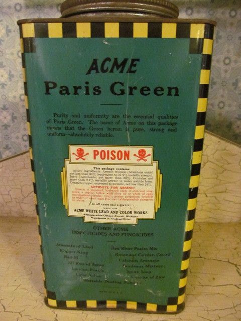 Old Acme 14lb Paris Green Poison Metal Tin Old Acme 14lb Paris Green Poison Metal Tin