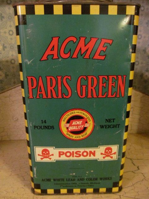 Old Acme 14lb Paris Green Poison Metal Tin Old Acme 14lb Paris Green Poison Metal Tin