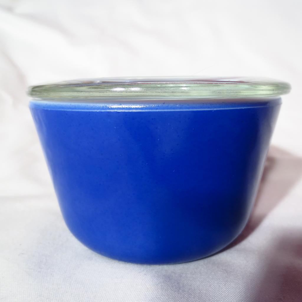 McKee Depression Fired On Blue Covered Drippings Jar McKee Depression Fired On Blue Covered Drippings Jar
