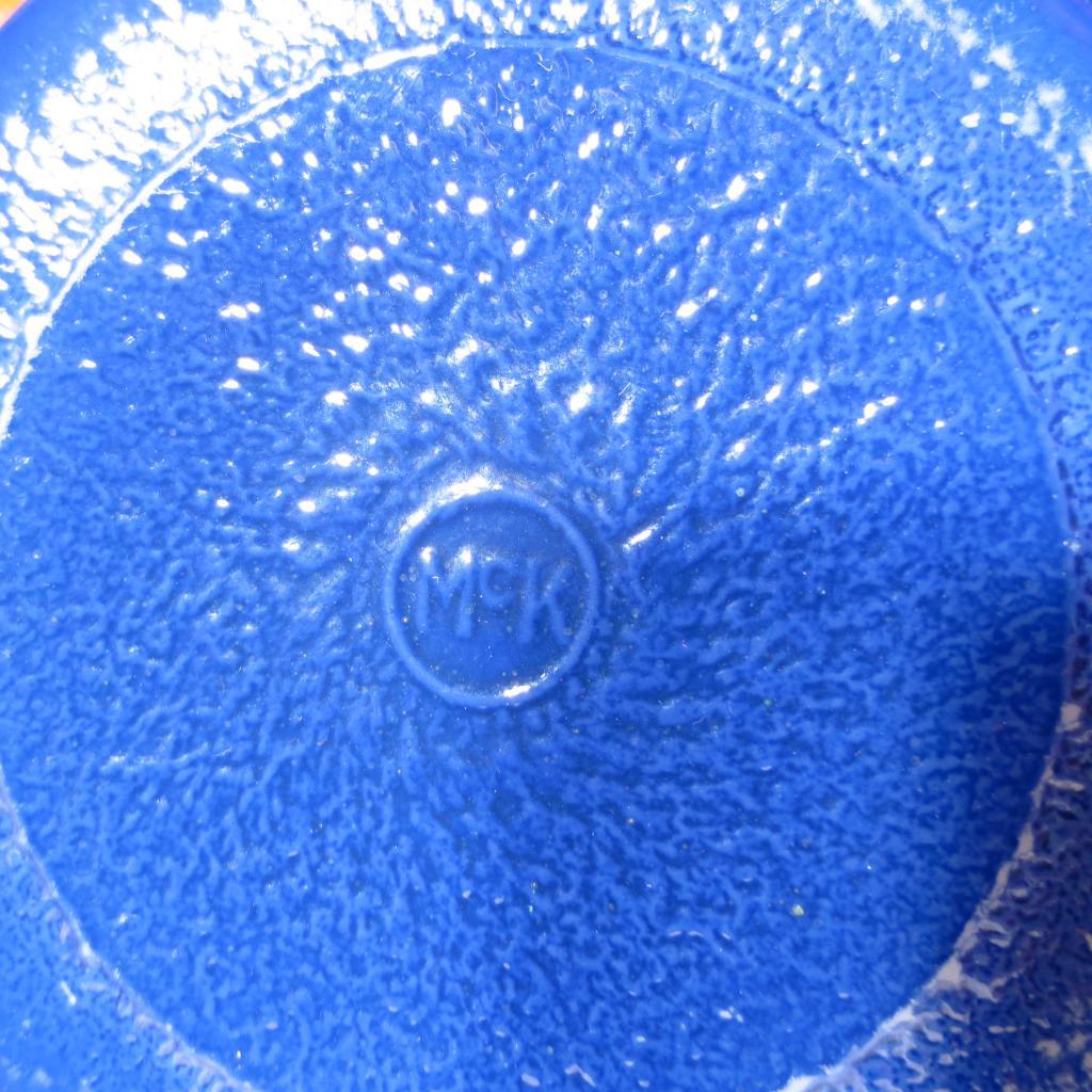 McKee Depression Fired On Blue Covered Drippings Jar McKee Depression Fired On Blue Covered Drippings Jar