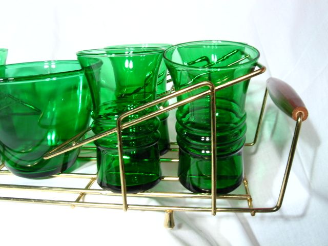 Anchor Hocking Forest Green Tumblers Ice Bowl And Carrying Tray Anchor Hocking Forest Green Tumblers Ice Bowl And Carrying Tray