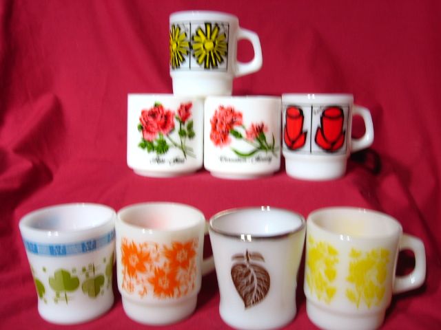 Group Of 8 Fire King Flower Mugs Group Of 8 Fire King Flower Mugs