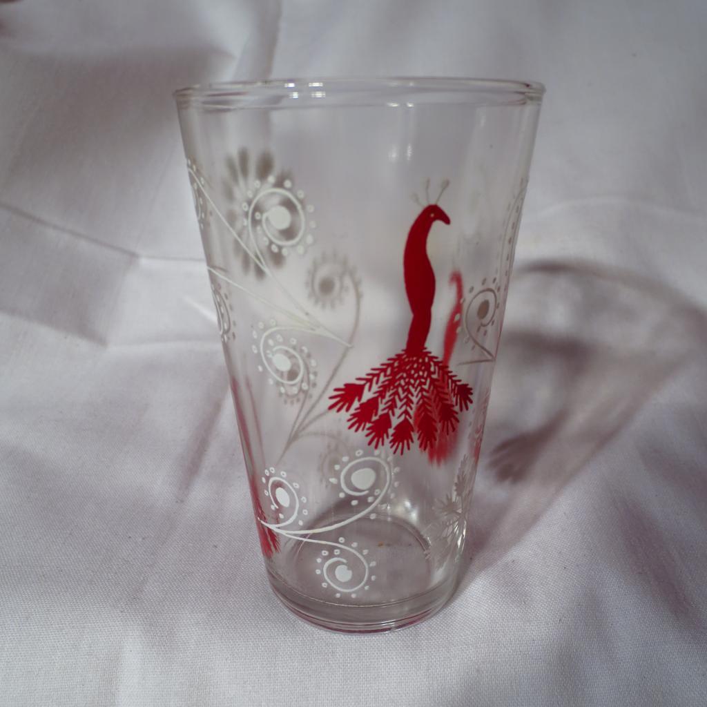 Vintage Jeannette Glass Peacock Decorated Juice Pitcher Swanky Swigs Vintage Jeannette Glass Peacock Decorated Juice Pitcher Swanky Swigs