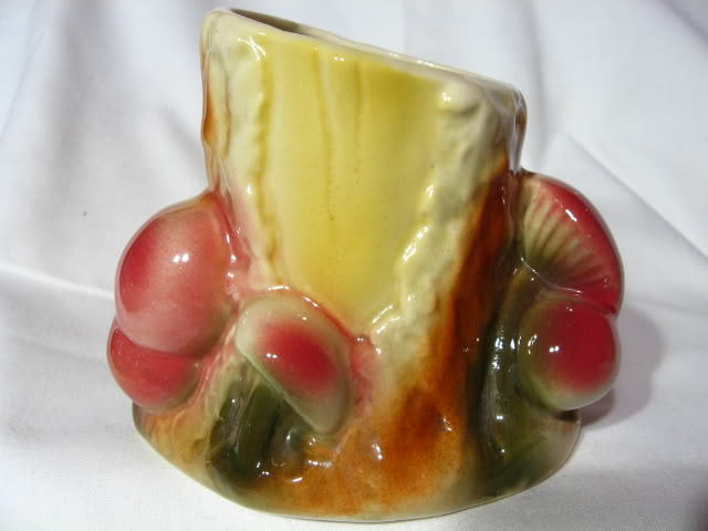 Vintage American Bisque Mushrooms And Stump Planter Vintage American Bisque Mushrooms And Stump Planter