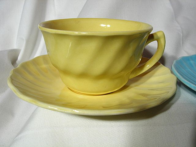 Medicine Hat Pottery Swirled Cup And Saucer ~ 6 Available Medicine Hat Pottery Swirled Cup And Saucer ~ 6 Available