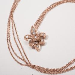 Estate 14 Karat Rose Gold Diamond Fleur De Lis Pendant Necklace Estate 14 Karat Rose Gold Diamond Fleur De Lis Pendant Necklace