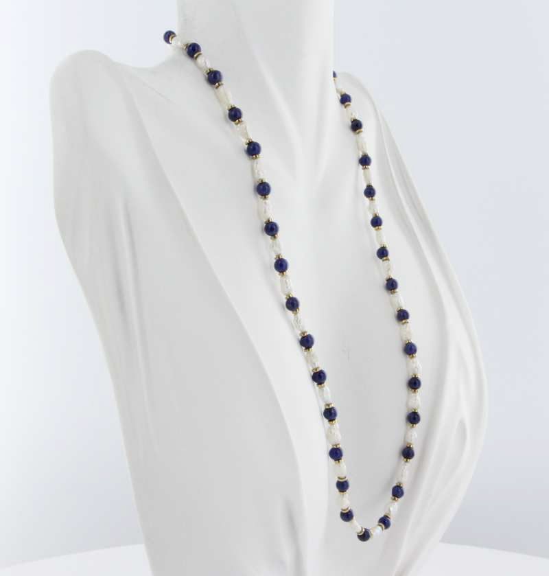 Vintage 14 Karat Gold Lapis Lazuli Freshwater Pearl Choker Necklace Estate Jewelry Vintage 14 Karat Gold Lapis Lazuli Freshwater Pearl Choker Necklace Estate Jewelry
