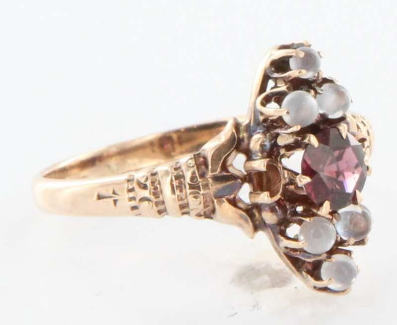 Antique Victorian 1 Karat Rose Gold Garnet Rainbow Blue Moonstone Ring Fine Jewelry Antique Victorian 1 Karat Rose Gold Garnet Rainbow Blue Moonstone Ring Fine Jewelry