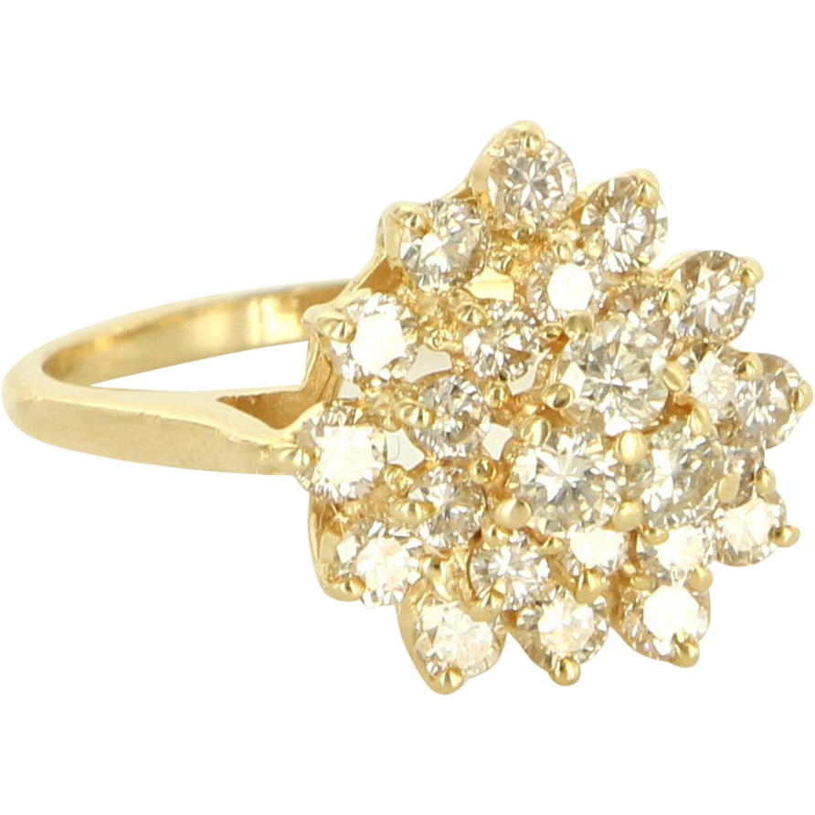 Vintage 14 Karat Yellow Gold Diamond Cluster Cocktail Ring Fine Estate From 5763